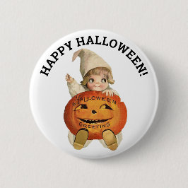 Happy Halloween Vintager Kürbis und Kind Button
