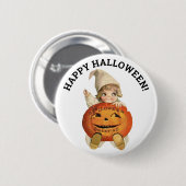 Happy Halloween Vintager Kürbis und Kind Button (Vorne & Hinten)
