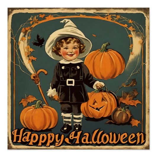 Happy Halloween Vintages Kind und Kürpen Poster (Vorderseite)