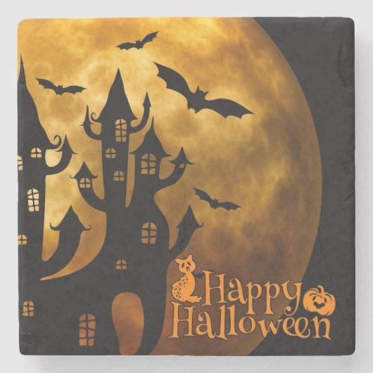 Happy Halloween (Vollmond) Steinuntersetzer (Vorderseite)