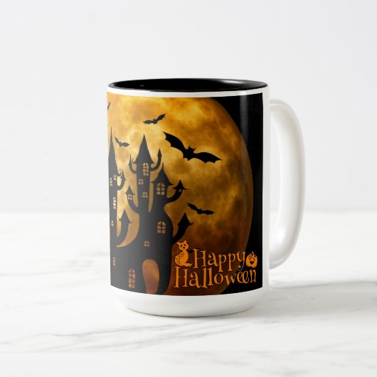 Happy Halloween (Vollmond) Zweifarbige Tasse (VorderseiteRechts)