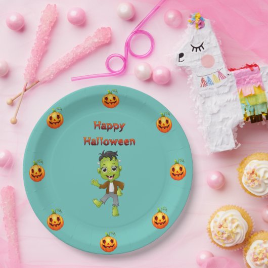 Happy Halloween vom kleinen Frankenstein Pappteller (Party)