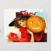Happy Halloween von der Hexe in Rot Postkarte (Vorne/Hinten)