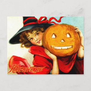 Happy Halloween von der Hexe in Rot Postkarte