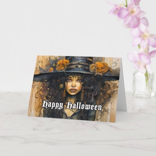 Happy Halloween Voodoo HexenIllustration Karte (Orchidee)