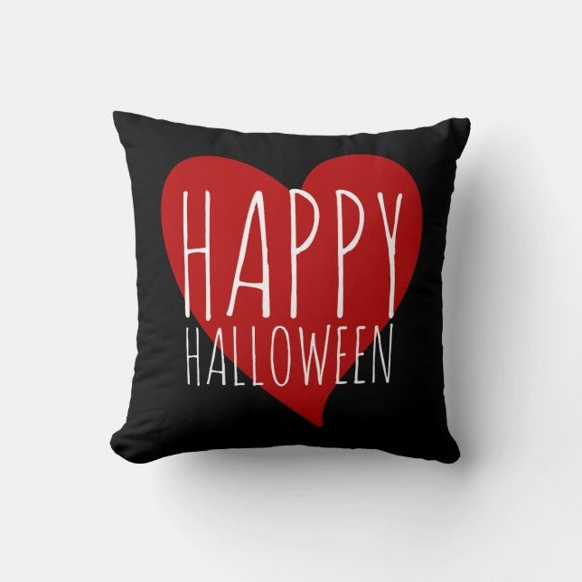Happy Halloween w/Red Heart Black & Grey Stripes Kissen (Vorderseite)