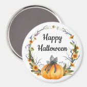Happy Halloween Watercolor Pumpkin Wreath Magnet (Vorderseite/Rückseite)