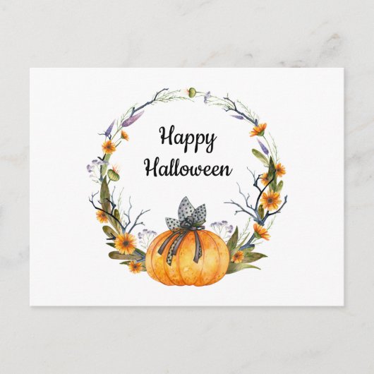 Happy Halloween Watercolor Pumpkin Wreath Postkarte (Vorderseite)