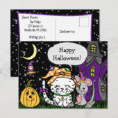 Happy Halloween Weiße Katze und Maus Niedlich Postkarte (Vorne/Hinten)