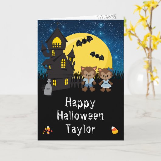 Happy Halloween Werewolf Blue Karte (Gelbe Blume)