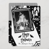 Happy Halloween Whimsical Black & White Foto Einladung (Vorne/Hinten)