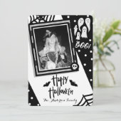 Happy Halloween Whimsical Black & White Foto Einladung (Stehend Vorderseite)