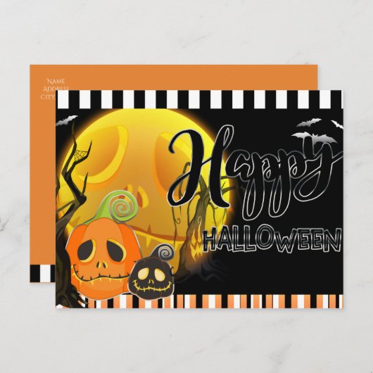 Happy Halloween Whimsical Smily Pumpkins Gruß Postkarte (Vorne/Hinten)