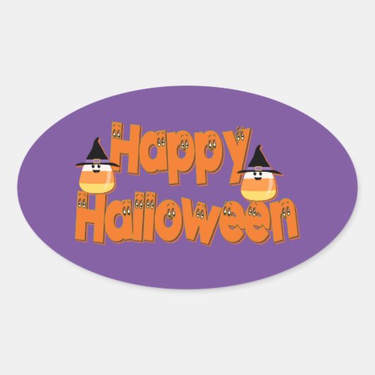 Happy Halloween Whimsical Text Oval Stickers (Vorderseite)