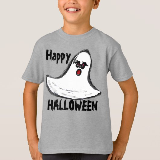 Happy Halloween White Red Ghost T-Shirt (Vorderseite)