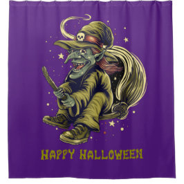 Happy Halloween Wicked Flying Hexe Duschvorhang