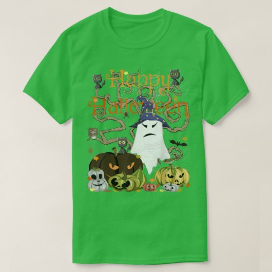 Happy Halloween Witch Ghost JackOLantern Pumpkin M T-Shirt (Design vorne)