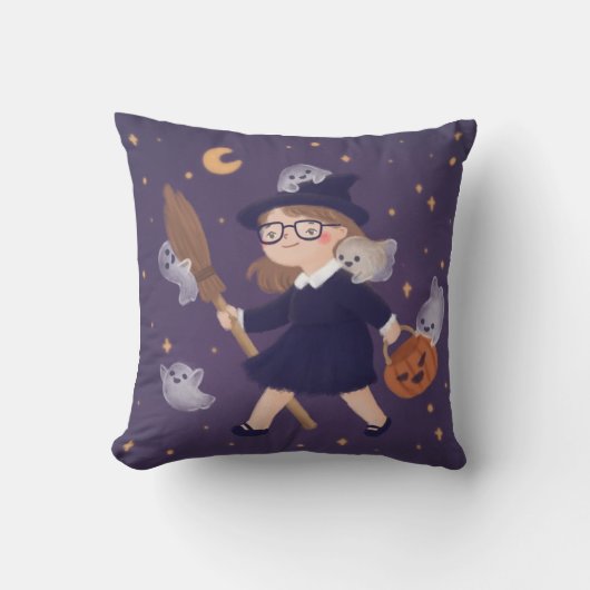 Happy Halloween Witch & Ghosts Kissen (Vorderseite)