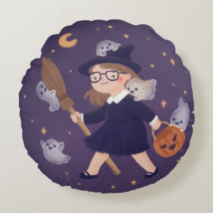 Happy Halloween Witch & Ghosts Rundes Kissen