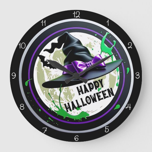 Happy Halloween Witch Große Wanduhr (Vorderseite)
