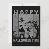 Happy Halloween Witch House Ghost Friedhof B&W Einladung (Vorderseite)