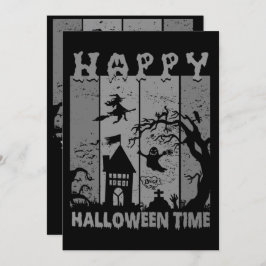Happy Halloween Witch House Ghost Friedhof B&W Einladung