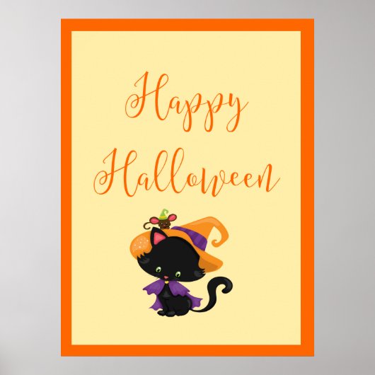 Happy Halloween Witch Kitten Orange Border Poster (Vorne)