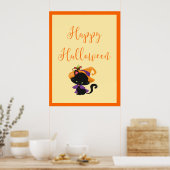 Happy Halloween Witch Kitten Orange Border Poster (Küche)