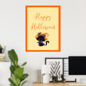 Happy Halloween Witch Kitten Orange Border Poster (Heimbüro)