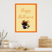 Happy Halloween Witch Kitten Orange Border Poster (Küche)