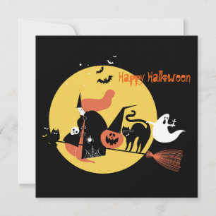 Happy Halloween Witch lustiger Cartoon Flat Feiertagskarte