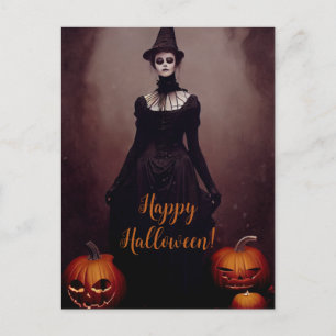 Happy Halloween with a witch in Gothic dress. Postkarte
