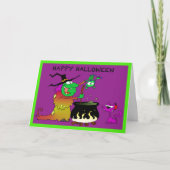 Happy Halloween Witz und Lila Katze Card Karte (Vorderseite)