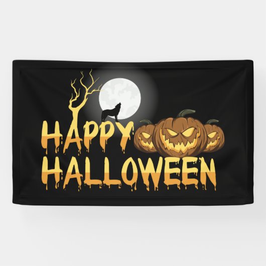 Happy Halloween Wolf und Jack-O-Lanterns Banner (Horizontal)