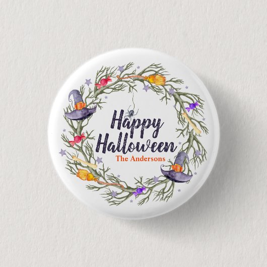 Happy Halloween Wreath Personalisiert | Schaltfläc Button (Vorderseite)