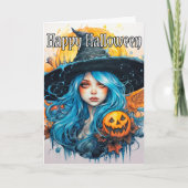 Happy Halloween | Wunderschöne Herbsthexe Karte (Vorderseite)