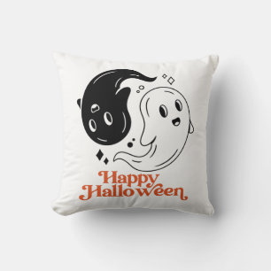 Happy Halloween Yin und Yang Black and White Ghost Kissen
