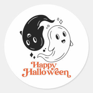 Happy Halloween Yin und Yang Black and White Ghost Runder Aufkleber