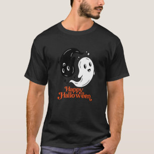 Happy Halloween Yin und Yang Black and White Ghost T-Shirt