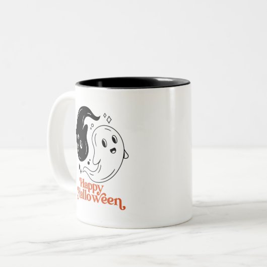 Happy Halloween Yin und Yang Black and White Ghost Zweifarbige Tasse (Vorderseite Links)