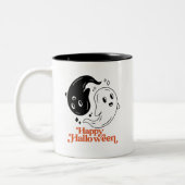 Happy Halloween Yin und Yang Black and White Ghost Zweifarbige Tasse (Links)