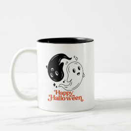 Happy Halloween Yin und Yang Black and White Ghost Zweifarbige Tasse
