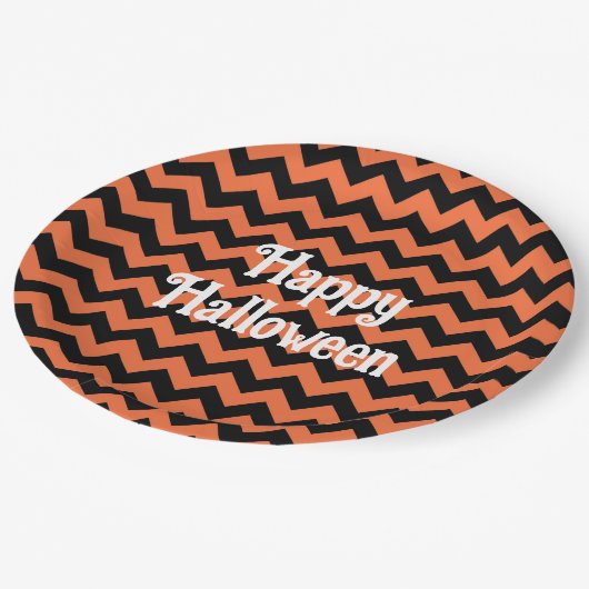 Happy Halloween Zickzack Stripe Kids Party Pappteller (Schrägansicht)