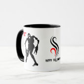 Happy Halloween Zombie Fighting Funny anpassbar Tasse (Vorderseite Links)