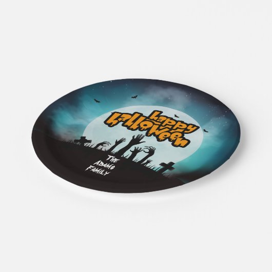 Happy Halloween Zombie Graveyard Party Pappteller (Schrägansicht)