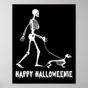 Happy Halloweenie Skeleton Walking Dackel Hund H Poster