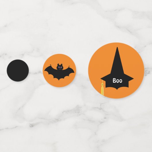 Happy Hallowen Skull, schwarze Katze, Hexenhut & F Konfetti (Rückseiten)