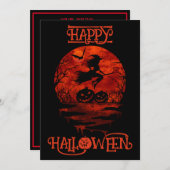 HAPPY HALLOWEWEEN BEÄNGSTIGEND WITCH AUF DEM ZIMME EINLADUNG (Vorne/Hinten)