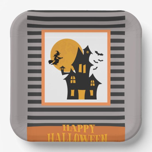 HAPPY HALLOWEWEWEWEE SCHWARZE UND ORANGE DESIGN ST PAPPTELLER (Vorderseite)