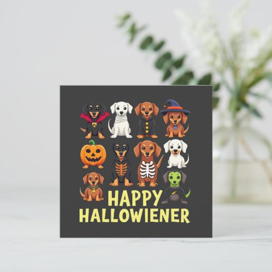 Happy Hallowiener Spooky Halloween Hund Weiner Einladung (Stehend Vorderseite)